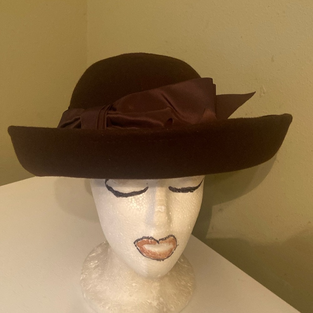 Beautiful Brown Wool Church Dress Hat by Plaza Suite